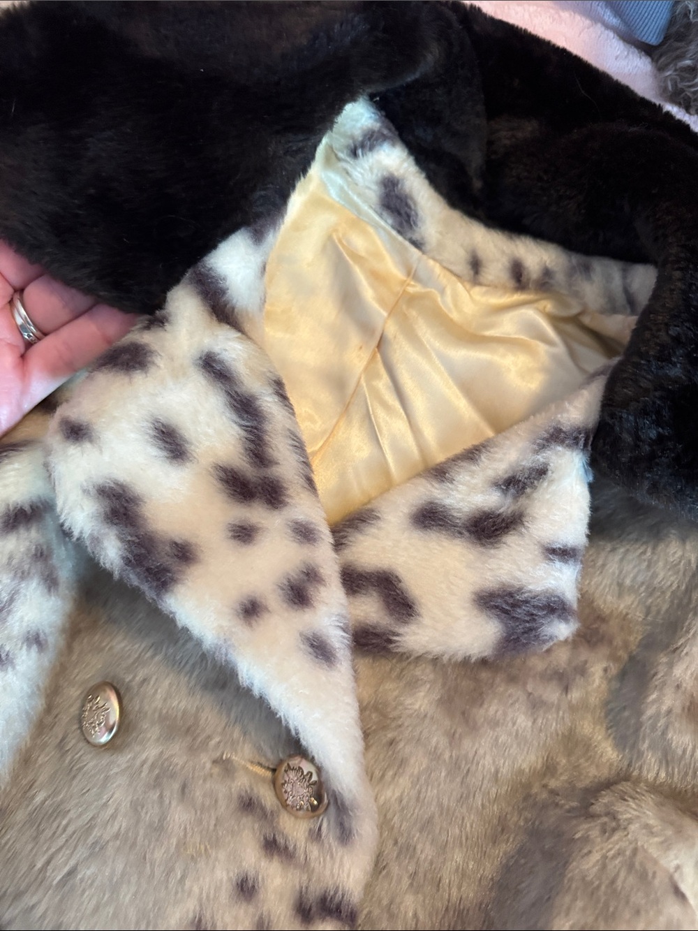 Leopard-Print Faux Fur Belted Pea Coat with Black Trim - Picture 3 of 10